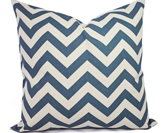 Two Chevron Decorative Pillow Covers - Blue and Cream Pillow Covers - Rustic Pillows - Natural Pillow Cover - Denim Blue Pillow Cover