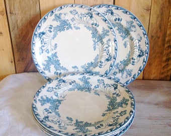 Old transferware ironstone Longwy, Chartres pattern porcelain dessert plates