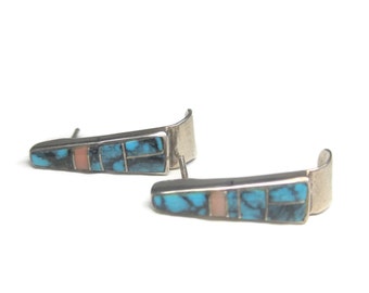 Vintage Zuni Sterling Turquoise Inlay Earrings