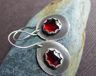 Garnet Earrings, Red Earrings, Blood Red Garnet Gemstone Earrings, January Birthstone Jewelry, Red Gemstone Earrings, Rustic Garnet Earrings