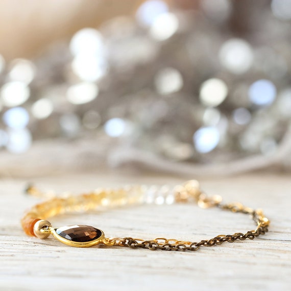 Citrine & Smoky Quartz Bracelet - November Birthstone Bracelet