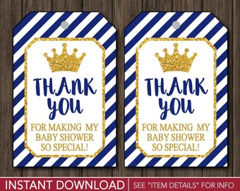 Prince Baby Shower Favor Tags | Prince Thank You Party Favor Tags | Printable Digital File | INSTANT DOWNLOAD