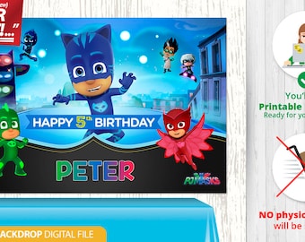 PJ Masks BACKDROP // Pj Masks Banner // Pj Masks Birthday Banner // Catboy Birthday Backdrop // Custom PRINTABLE Digital File, v6