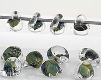 10 Olive Green Teardrop Handmade Lampwork Beads - 10mm (21080)