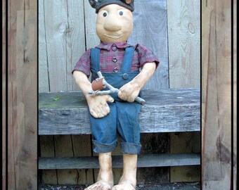 SALE mailed paper pattern Primitive folk art soft sculpted feet fingers boy rag doll slingshot HAFAIR OFG faap 476