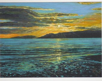 Original Contemporary Oil Painting, Seascape Sunset (Gairloch)