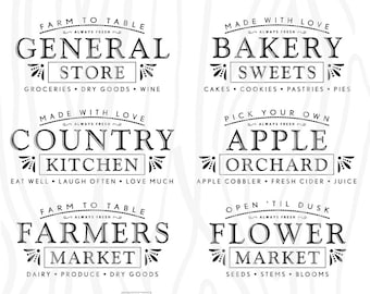 SVG / DXF - FARMHOUSE Bundle: General Store, Country Kitchen, Farmers Market, Bakery Sweets, Apple Orchard, Flower Market - Instant Download