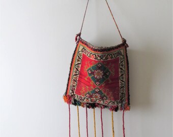 70s Carpet Bag Kilim BOHO Purse with Fringe