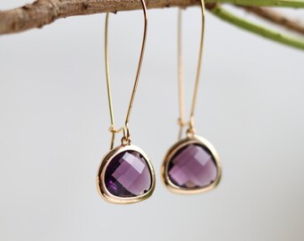 Amethyst Earrings - Gold Dangle Earrings - Stone Earrings - Drop Earrings - Birthstone Earrings - Purple Earrings - Amethyst Jewellery