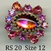 Czech glass rhinestone button - pink and multicolored rhinestones - size 12, 27mm RS 20