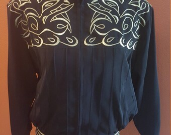Dramatic Black and Gold Vintage Jacket by Monaliza High Fashion