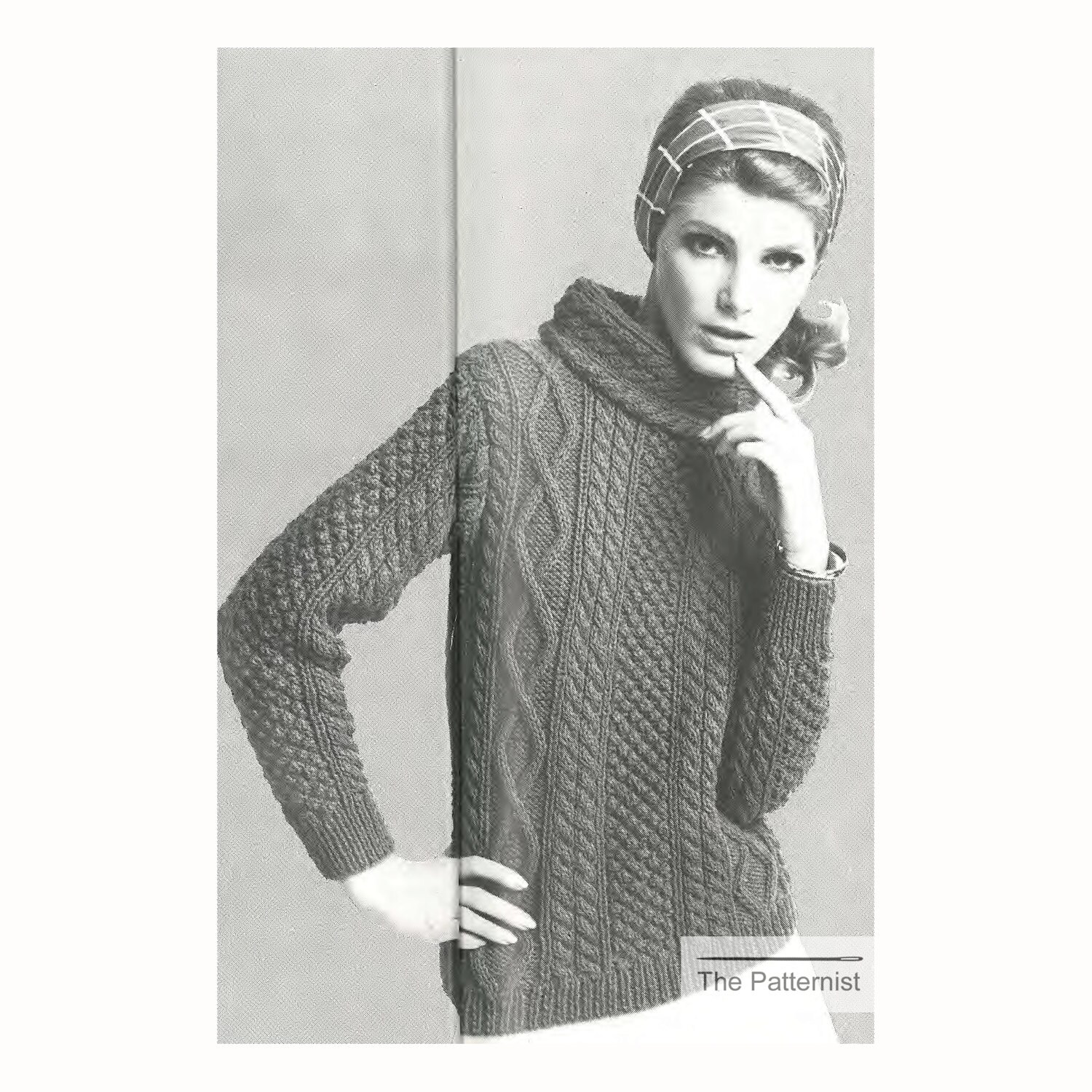 Vintage Knitting Pattern Funnel Neck Aran Sweater Women's