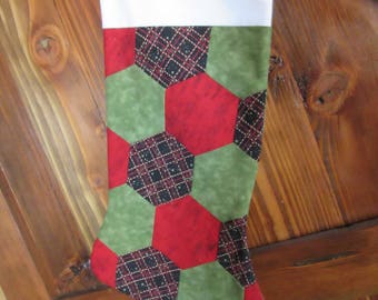 Quilted Christmas Stocking , Plaid Christmas Stocking, Green and Red Christmas Stocking