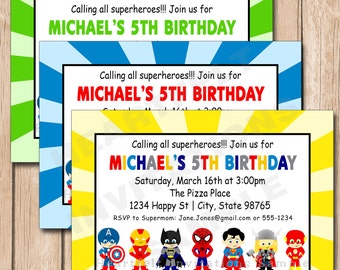 Superhero Birthday Invitation | Starburst Superheroes - 1.00 each printed