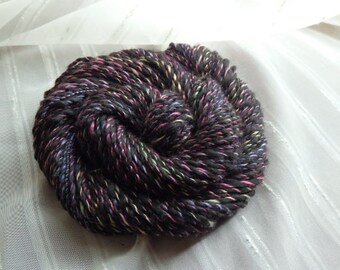 Black Pansy handspun merino and silk yarn, 80 yards of sport weight yarn