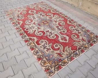 4'1x7'4 ft Turkish Rug,Oushak Rug,Small Red Oushak Rug,,Vintange Turkish Rug,Oushak Rug,Wool Rug Home Decor,Hallwary rug,pastel rug 1245