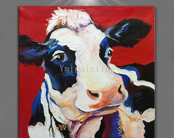 Cow painting on Canvas Original Cow art farm animal painting palette knife oil painting Wall Art Pictures for living room heavy texture