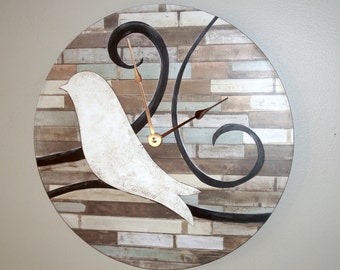 Original Art Bird Wall Clock 12 Inches, SILENT Bird Clock, Unique Wall Clock (NOT Real Wood) - 2203