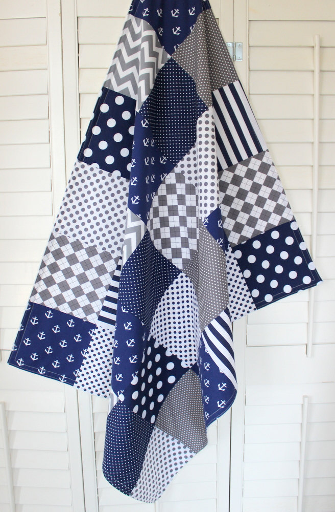 Navy and Gray Anchor Crib Bedding Anchor Baby Blanket Anchor