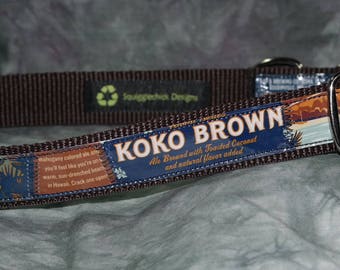 Adjustable Dog Collar from Recycled Kona Brewing Koko Brown Beer Labels