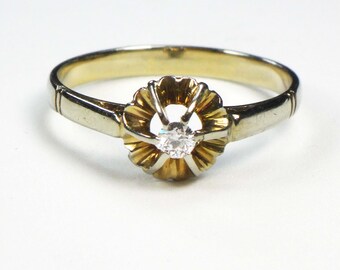 Antique Diamond Ring Vintage Diamond Ring Pre-Engagement Ring Promise Ring 14k Gold Diamond Ring Hallmarked Diamond Solitaire European Cut