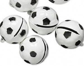 6 Brass and Enamel Bells, Soccer Ball Bells, 21x18mm, charm