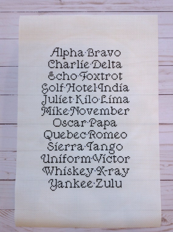 Phonetic Alphabet Cross Stitch Pattern Military