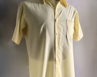 Vintage Mens 80's Yellow Shirt, Short Sleeve by Van Heusen (M)
