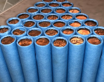 BLUE WHEAT PENNIES Cent Roll with Bu Penny Showing U.S. Coin Lot Estate Collection Vintage Currency Money Fast Shipping