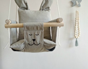 Baby Swing, Bunny Baby Swing, Kids Swing, Childrens Swing, Baby Hammock, Kids Hammock, Gray Baby Swing, Indoor Swing, Swinging chair, Swing
