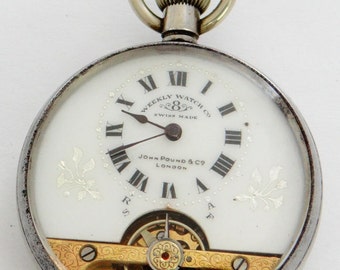 1889 John Pound & Co, London Hebdomas, Weekly Pocket Watch Co Swiss 8-day