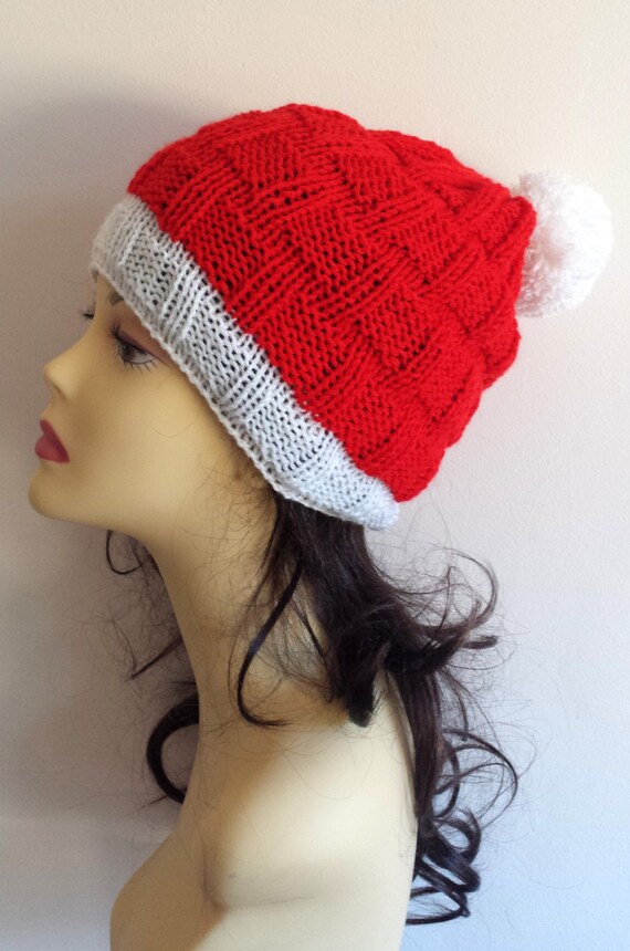 Christmas Hand Knitted Hat, beanie hat, Santa hat , hand knit women men hat, knitted hat for Christmas