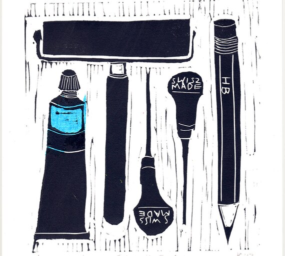 Printmaking tools relief print mounted print tools of