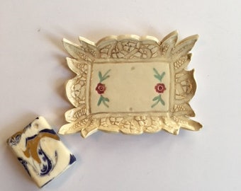 Handmade Ceramic Soap Dish With Lace And Flower Design