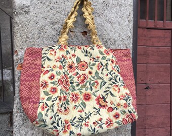 Shopping bag in vintage silk and cotton brocade fabric
