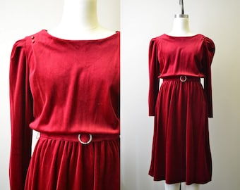 1980s-does-1940s Deep Red Velour Dress