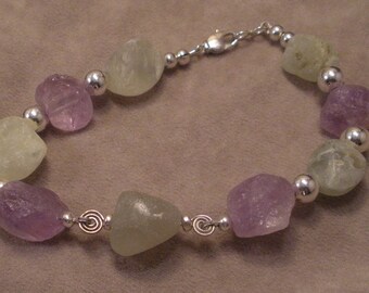 Chunky Prehnite and Amethyst Bracelet