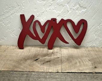 Love Decor XOXO Sign Hugs and Kisses Metal Wall Art Valentine's Decor Master Bedroom Decor Heart Decor Metal Word Art Cutout Love Sign