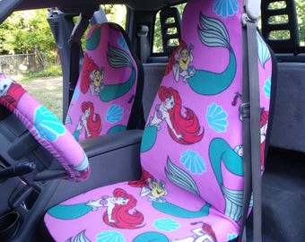 1 Set of Little Mermaid print, Seat Covers and Steering Wheel Cover Custom Made.
