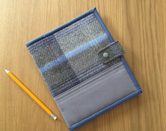 Tweed Notepad Cover A5, Blue Tweed effect Notebook cover, Fabric Book Cover, Organizer, A5 Notepad Holder, Sketch pad cover, Journal Cover