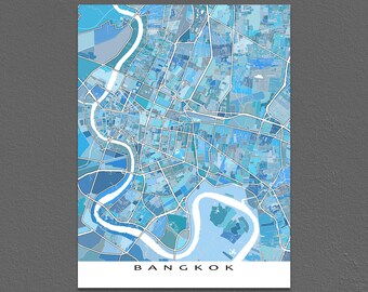 Bangkok Map, Bangkok Thailand, Bangkok Art Print, Travel Wall Art Map