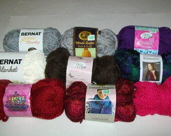 Yarn Destash Lot - Partial Skeins - Yarn Scraps - Left From Projects - Lion Brand - Yarn Bee - Red Heart - Bernat - Bulk and Super Bulky