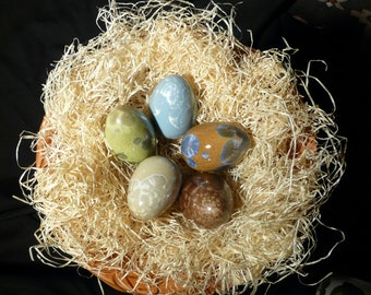 Easterest, 5 easter eggs, crystal glaze, unique, 84-93 mm