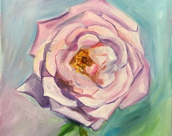 Original Oil Painting Ready to Hang On Canvas Wall Art Wall Decor "Blue Girl Rose"