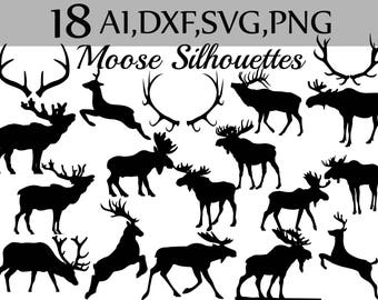 SVG Moose clipart:"MOOSE SILHOUETTES" Moose Svg,Antlers Silhouette,Cut Files,Moose Antlers,Vector Graphics,Antler Svg,Deer Silhouette