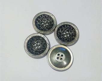 Buttons 4 large round vintage metal