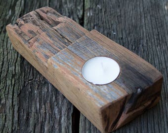 Handmade Reclaimed Hardwood Candlestick Holder Rustic Kitchen Home Office Decor Recycled Aged Weathered Shabby Salvage Repurpose Eco Nature