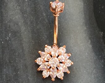 Rose fleur or / or Cubic Zirconia bague en perle ventre.