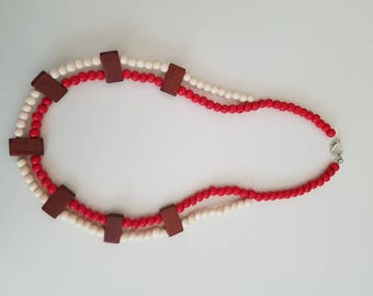 Wood and glass bead necklace