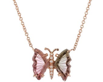 14K Rose Gold Tourmaline Butterfly Necklace